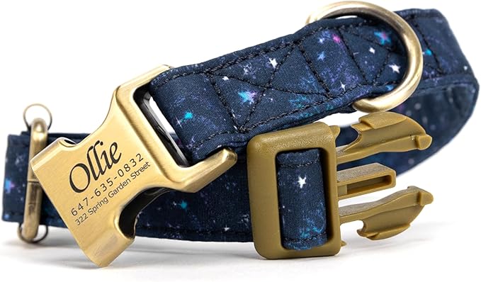 Personalized Dog Collar with Name and Phone Number Engraved,Adjustable Custom Puppy Collar,Organic Cotton Pet Collar for Small Medium Large Boy Girl Dogs