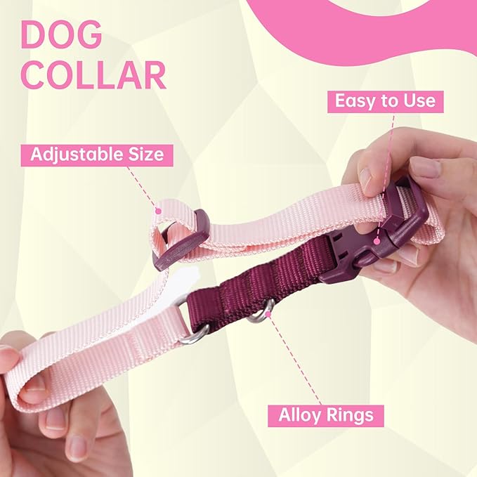 No Pull Dog Harness Leash and Collar Set, Soft Adjustable Dogs Vest Reflective and Comfortable Handle Pink Small