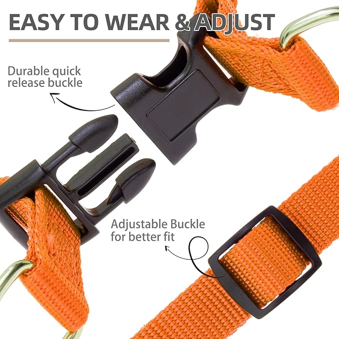 PUPTECK No Pull Dog Harness Soft Adjustable Basic Nylon Step in Puppy Vest Outdoor Walking with ID Tag and A-ir Tag Case, Orange, L