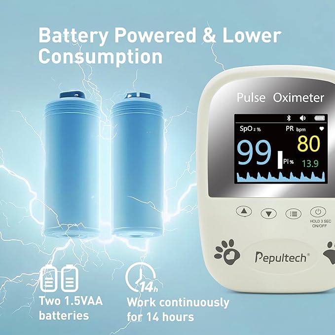 Veterinary Pulse Oximeter for Dogs Cats,Bluetooth Pet Heart Rate Monitor, Veterinarian Blood Oxygen Saturation and Pulse Rate Spo2 Monitor,Clinic or Pre-Vet Student Tools