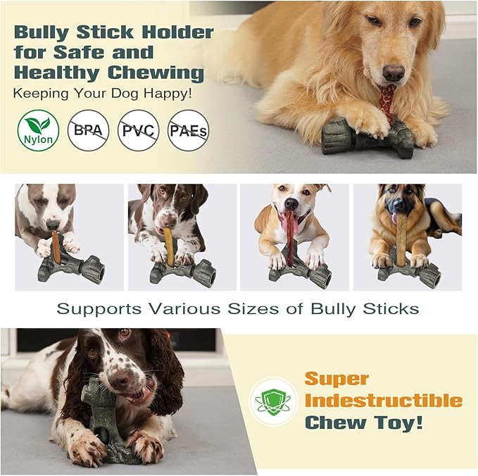Bully Stick Holder for Dogs, Dog Frozen Toy, Though Dog Toys for Aggressive Chewer, Sturdy Dogs Chew Holder Safety Device to Prevent Choking, BPA-Free, Long-Lasting -Fits Various Bully Sticks