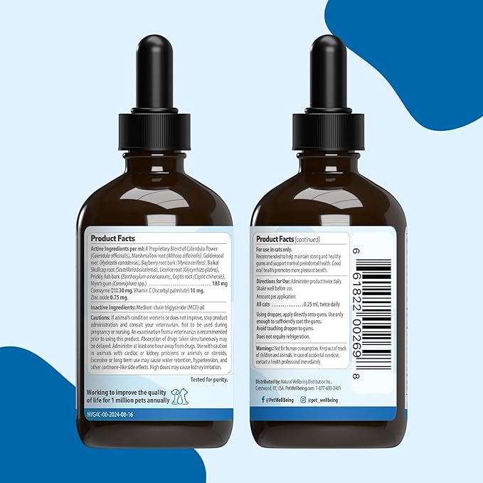 Pet Wellbeing Healthy Gums for Cats - Topical Drops for Oral Care, Dental Health & Fresh Breath - NASC Certified & Vet-Formulated - 4 oz Liquid