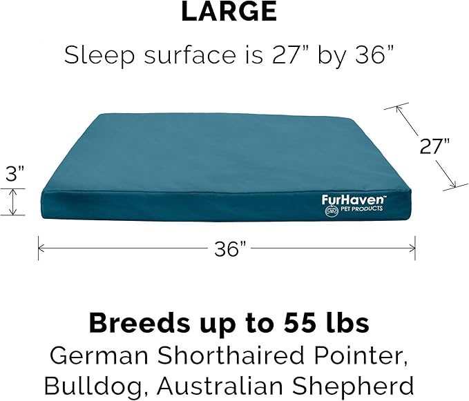 Furhaven Water-Resistant Cooling Gel Dog Bed for Large/Medium Dogs w/ Removable Washable Cover, For Dogs Up to 55 lbs - Indoor/Outdoor Logo Print Oxford Polycanvas Mattress - Deep Lagoon, Large