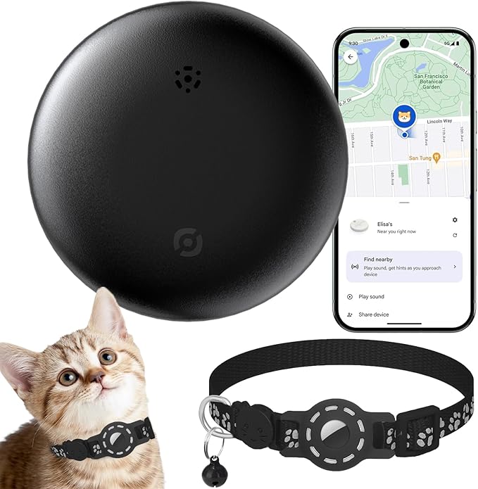 Android Tracker Tag Work with Google Find My Device (Android Only), No Monthly Fee Cat Tracker with Cats Collars - Location & Anti-Lost, Bluetooth Smart Tracker Tag Item Finders