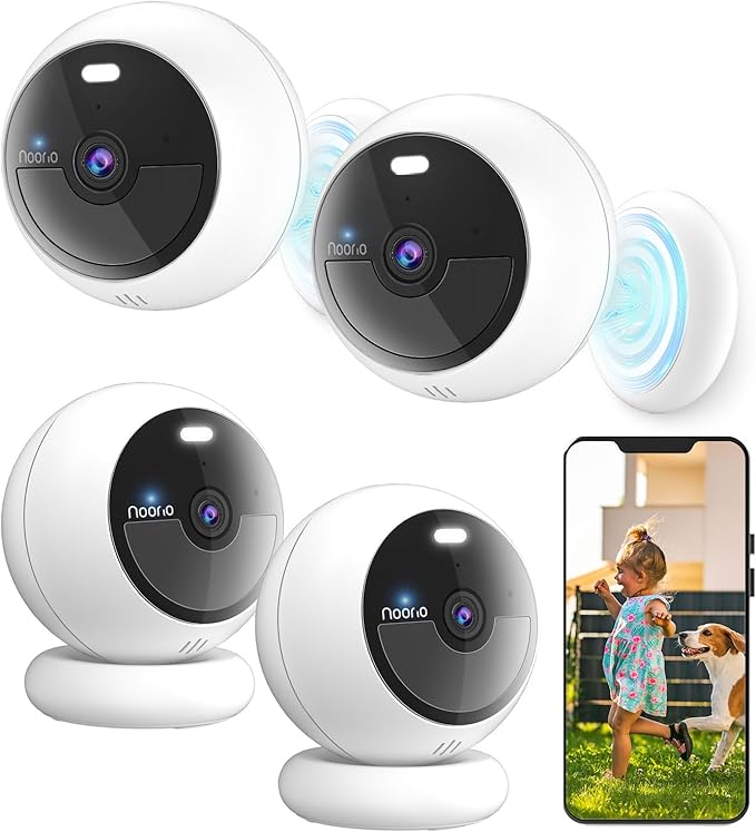 Noorio Security Cameras Wireless Outdoor Magnetic, 4-Pack Easy Install Battery Powered Wireless Cameras for Home Security, 1080P AI Motion Detection, Free Local Storage, No Monthly Fee