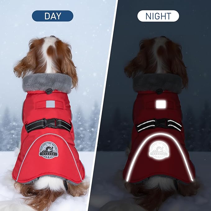 KYEESE Waterproof Dog Coat, Windproof Warm Winter Jacket with Leash Hole, Reflective Cold Weather Dog Coats for Small Dogs, Outdoor Pet Coat Cozy Puppy Jacket Thick Fleece Lined, Red, Small