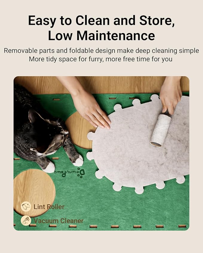 DownyPaws Cat House for Indoor Cats, 2-Storey Foldable Cat Bed Cave, Felt Cats Tunnel Bed Condo, Castle Kitten Cube Hideaway for Multicats, Scratch Resistant, Forest