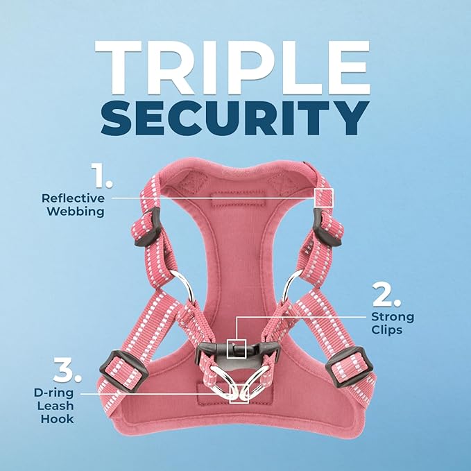 Best Pet Supplies Voyager Mesh Dog Breathable Harness Reflective Stitching, All Weather Adjustable for Walking Training, or Running - Heavy Duty & Durable, Harness (Pink), M