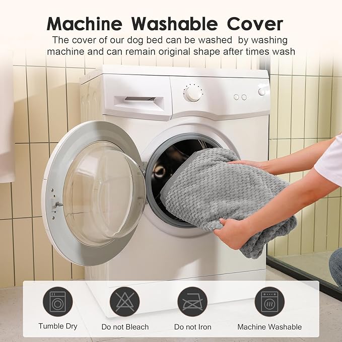 Orthopedic Dog Beds for Large Dogs, Memory Foam Dog Beds Large Sized Dogs, Washable Removable Cover, Nonskid Bottom, Waterproof, for Indoor, Outdoor, Crate ＆ Car Use, 36x27x6 Inches, Light Grey