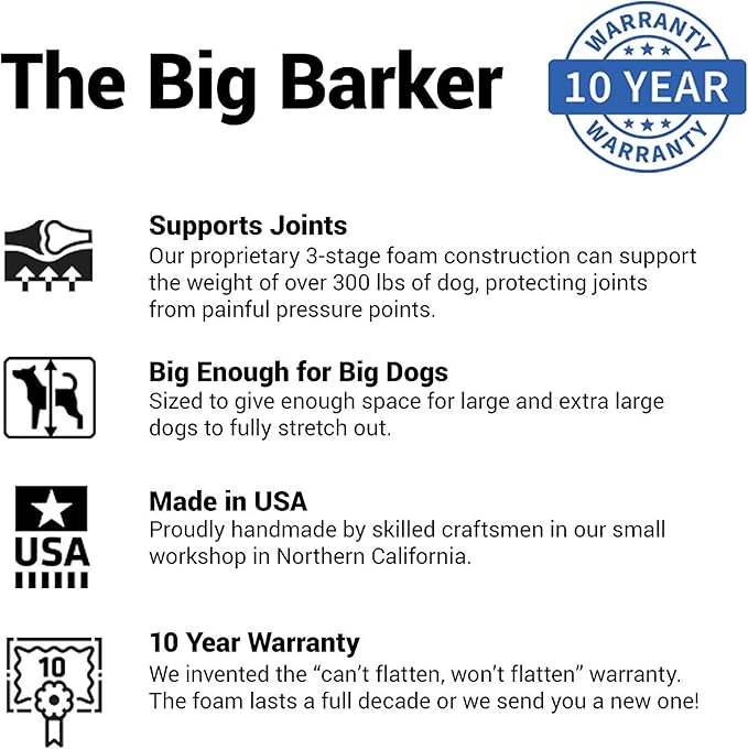 Barker Beds Giant Orthopedic Dog Bed - 7" Memory Foam Mattress - 100-300 lbs - Joint Pain & Arthritis Support - Vet Recommended, Washable Cover - Made in USA - 60"x48"x7" - Charcoal