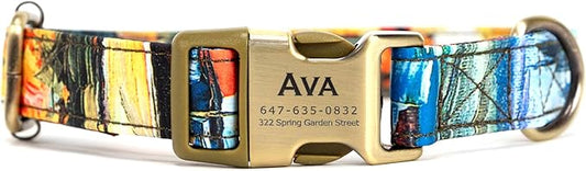 Personalized Dog Collar with Name and Phone Number Engraved,Adjustable Custom Puppy Collar,Organic Cotton Pet Collar for Small Medium Large Boy Girl Dogs