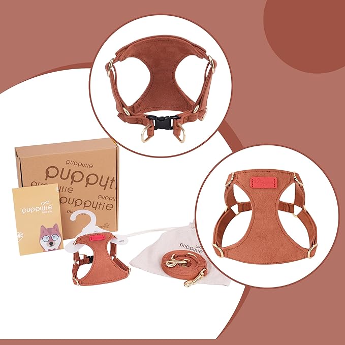Puppytie No Pull Small Dog Harness with Multifunction Dog Leash,Lightweight Soft Adjustable No Choke Escape Proof Pet Harness Vest Pet Harness Vest,Brown Caramel,S