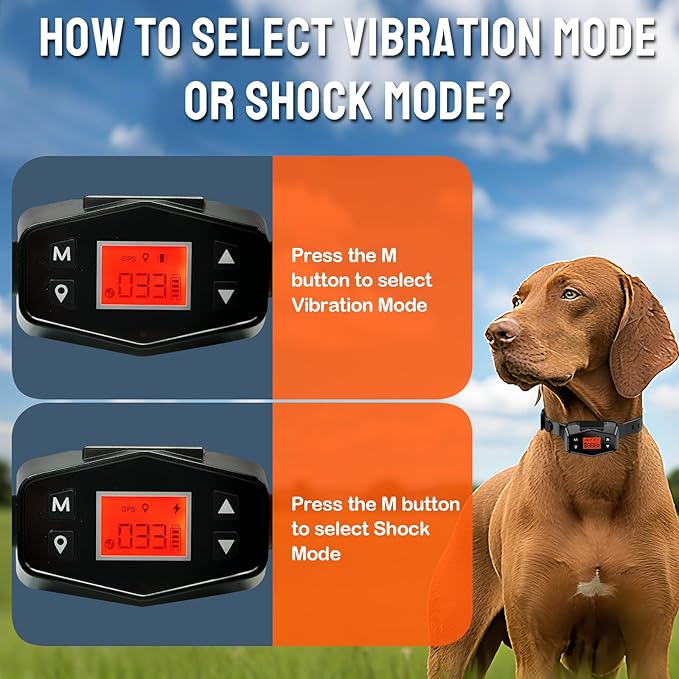 Wireless Dog Fence System, Dog Fence Outdoor for Yard, GPS Dog Collar IPX7 Waterproof, 33–999 Yd Adjustable Boundary, Auto Memory Setting,Vibration & Shock Collar for Dogs