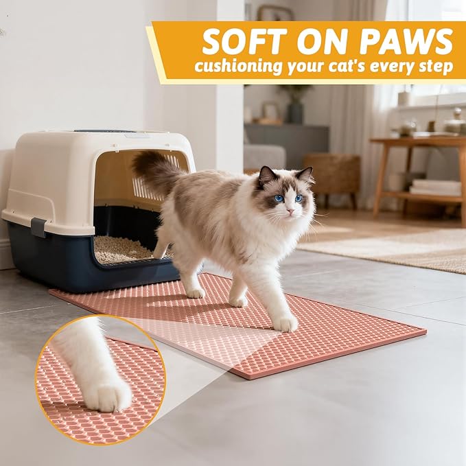 Pieviev Cat Litter Mat Double Layer Waterproof Urine Proof Trapping Mat 1 Pack (Red, 24x15 Inch (Pack of 1))