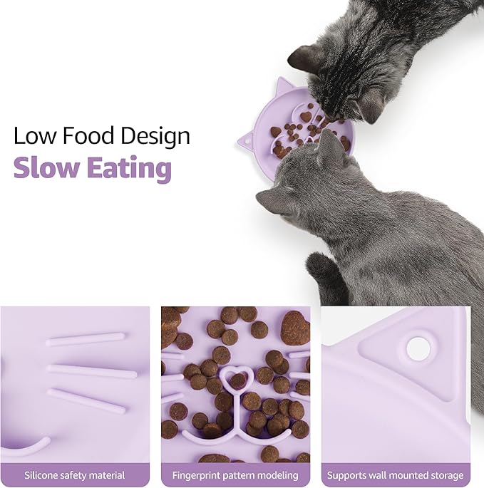 Coomazy Silicone Slow Feeder Dog Cat Bowls, Interactive Puzzle Toy for Pets Dry/Wet Food Training, Keeps Dogs Cats Busy, Prevents Puppy Kitty Overeating (Purple, 0.8 Cup)