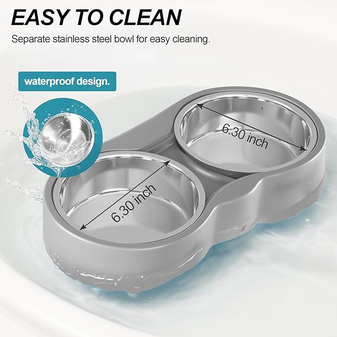 Pet Heated Bowl for Cat Dog, Freeze-Proof Warming Animal Food Feeder with Anti-Chew Cord,Waterproof & Thermostat Heating Bowls Removeable, (2 x 23 fl oz, Grey)