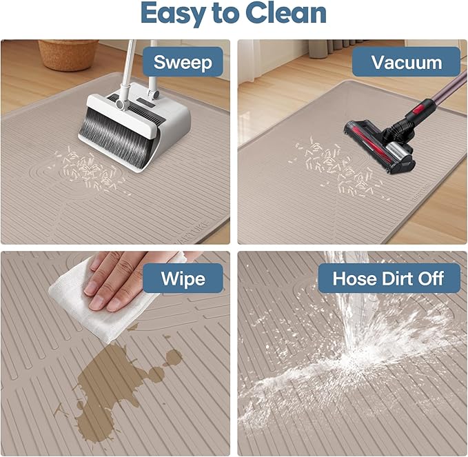 Lorvain Cat Litter Mats, 45" x 30" Extra Large Silicone Cat Mat for Litter Box, Easy to Clean Kitty Litter Trapping Mat, Soft on Kitty Paws, Waterproof, Urine-Proof Kitty Litter Mats for Floor, Beige