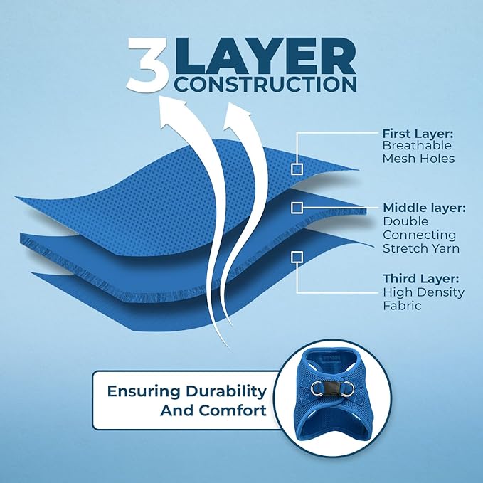 Voyager Step-in Air All Weather Mesh Harness and Reflective Dog 5 ft Leash Combo with Neoprene Handle, for Small, Medium and Large Breed Puppies by Best Pet Supplies - Set (Royal Blue), L