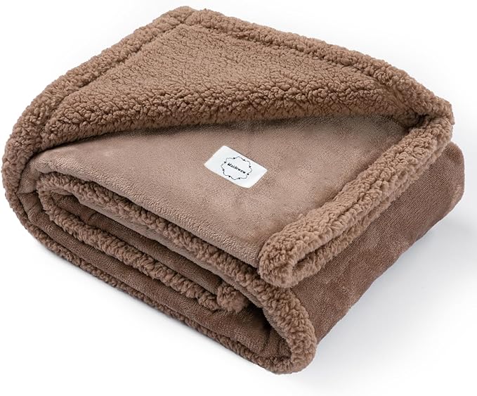 Waterproof Pet Blanket for Dog 57x65in Big Sherpa Fleece Blankets for Couch Puppy Fluffy Brown Blankets Leakproof Sofa Bed Love Reversible Cover -Camel,L-57x65in