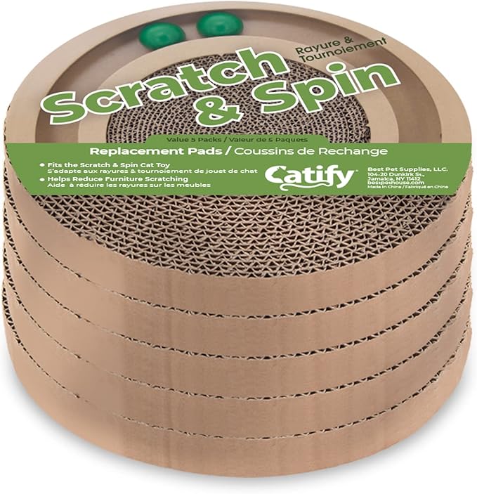 Best Pet Supplies Catify Cat Scratcher, Fun Interactive Scratchers, Posts, Poles, Claw Safe, Furniture Saver Indoor Play Support Natural Cat Behaviors Heavy Duty - 5 Pack Round