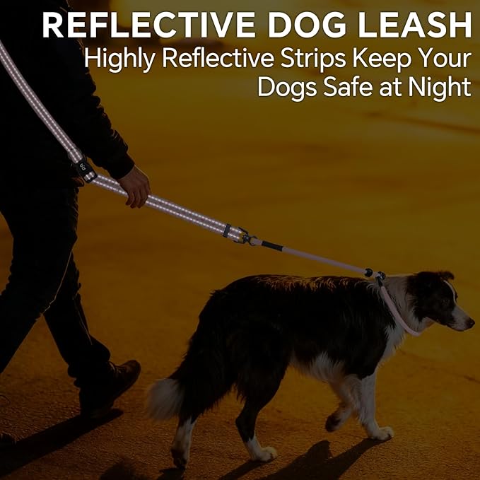 QQPETS Adjustable Slip Lead Dog Leash, Hands Free Waist Leash for Dog Walking, Reflective Training Lead with 360° Swivel Anti-Tangle, 4-7 ft Length for All Breeds