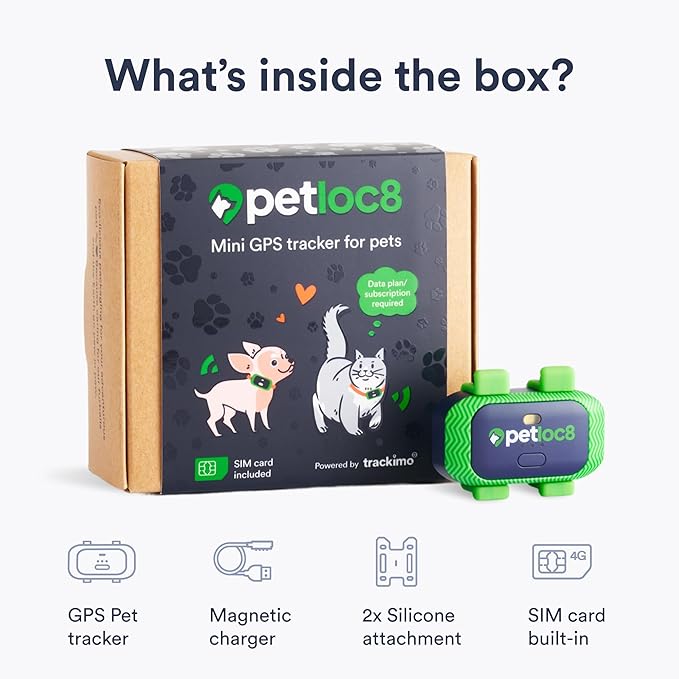 Cat GPS Tracker – Smallest Waterproof Pet Tracking Device with App, Real-Time Location, Smart Alerts & Geo-Fence, Long-Life Battery, Collar-Compatible – iOS & Android (4-Mo Subscription Included)