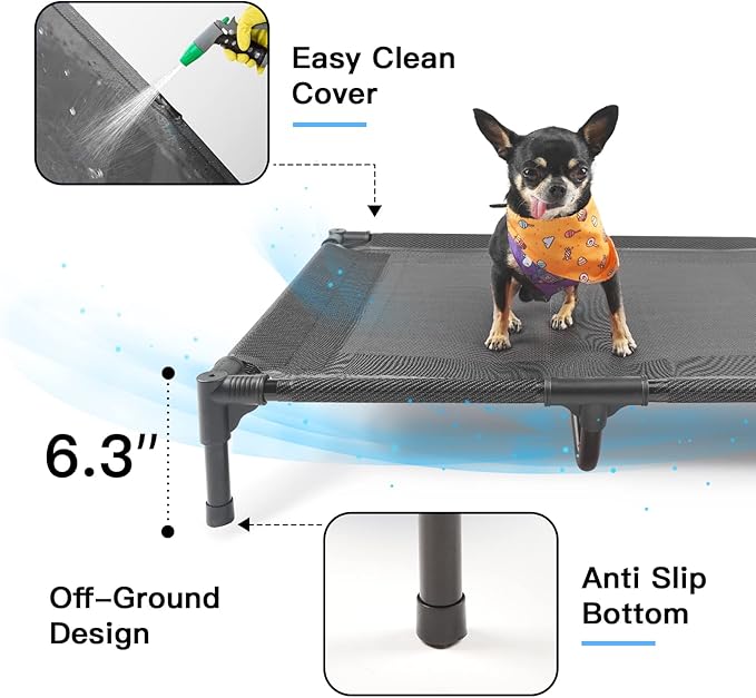suddus Elevated Dog Bed for Medium Dogs, Dual Support Cooling Cot with Teslin Mesh, Portable Waterproof Pet Bed for Indoor/Outdoor Use, Medium, 30x23x6.3 Inch, Grey