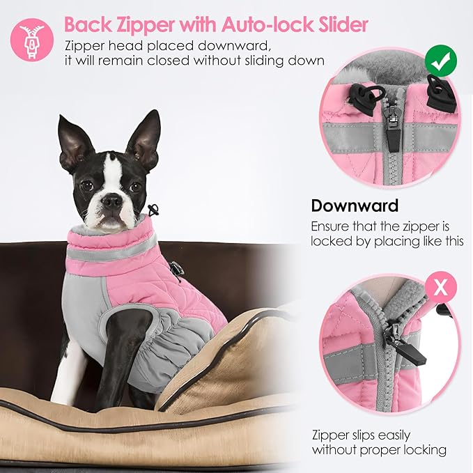 AOFITEE Dog Coat, Warm Dog Jacket, Reflective Winter Coats for Medium Dogs, Turtleneck Dogs Winter Jacket with Harness Built in, Waterproof Windproof Pet Fleece Vest Puffer Jacket, Pink M