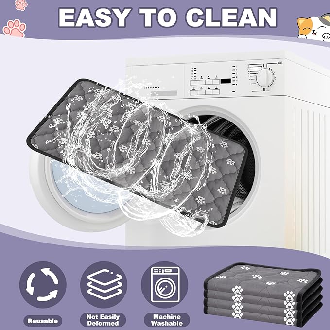 Riakrum 4 Pack Self Heating Cat Bed Pad Self Warming Pet Dog Mat Non Slip Washable Cat Kennel Crate Pad with Storage Bag for Indoor Outdoor Small Medium Dog Kitten(L, 23 x 35 Inches)