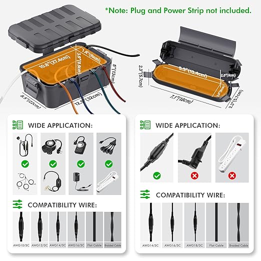 RESTMO 5-Piece Outdoor Waterproof Electrical Box Set – 12.5" x 8.5" x 5" Large & 7.1" x 2.3" x 2.3" Small, Weatherproof Boxes for Power Strip, Outlet, Plug, Socket, Timer, Holiday Light, Gray