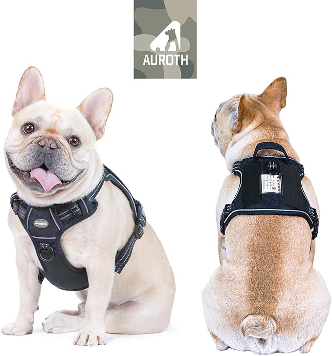 Auroth Tactical Dog Harness for Small Medium Dogs No Pull Adjustable Pet Harness Reflective K9 Working Training Easy Control Pet Vest Military Service Dog Harnesses Black S