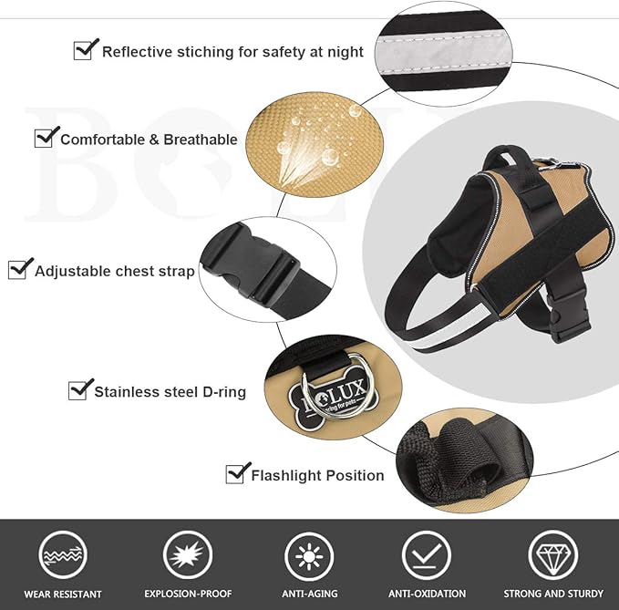 Bolux Dog Harness, No-Pull Reflective Dog Vest, Breathable Adjustable Pet Harness with Handle for Outdoor Walking - No More Pulling, Tugging or Choking ( Army Yellow, M )