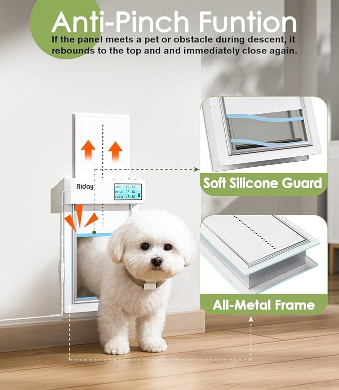 Automatic Dog Door with Collar Sensors, Meduim Smart Pet Door for Wall, Custom Scheduling & Anti-Pinch, Fits Meduim Dogs up to 40 lbs (M)