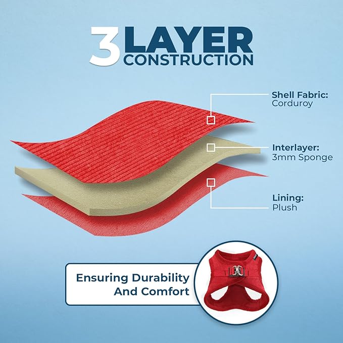 Best Pet Supplies - All Weather Mesh/Plush, Reflective, No Pull Harness for Small, Medium Dogs, Cats - Secure with Hook & Loop Fastener, Buckle, Double D-Rings - Harness (Red Corduroy), S
