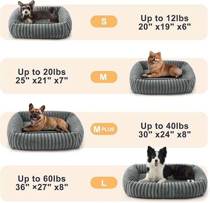 FURTIME Dog Bed for Small Medium Dog, Washable Orthopedic Pet Bed with Removable Cover, Rectangle Soft Calming Sleeping Puppy Bed Durable Pet Cuddler with Anti-Slip Bottom, Grey, M (25"x21"x7")