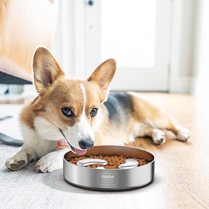 Slow Feeder Dog Bowl-1.5Cups for Small Breeds, Dual Wall Stainless Steel Maze Bowl, Non-Slip Base, Food-Grade Metal Dog Dish to Slow Eating