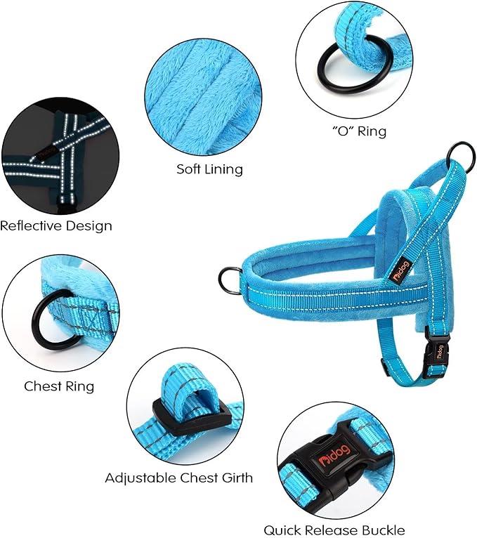 Didog Soft Flannel Padded Dog Vest Harness, No Pull/Quick Fit Reflective Dog Strap Harness, Easy for Training Walking (S:Chest 18-22", Blue)