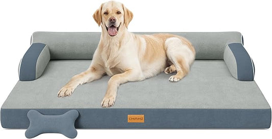 XL Plus Orthopedic Dog Bed, Big Dog Bed for Large Sized Dogs, Dual-Sided Pet Cooling Beds with Memory Foam Washable Cover Nonslip Bottom, Waterproof Pet Couch with Bolster, Dark Grey