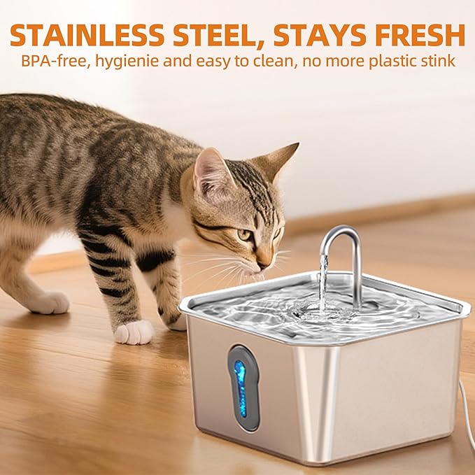 4L/135oz Large Cat Water Fountain Stainless Steel with 3 Filters Pet Water Fountain for Cats Quiet Indoor Pets Dog Small Animal Automatic Dog Water Dispenser for Drinking Watering Supplies