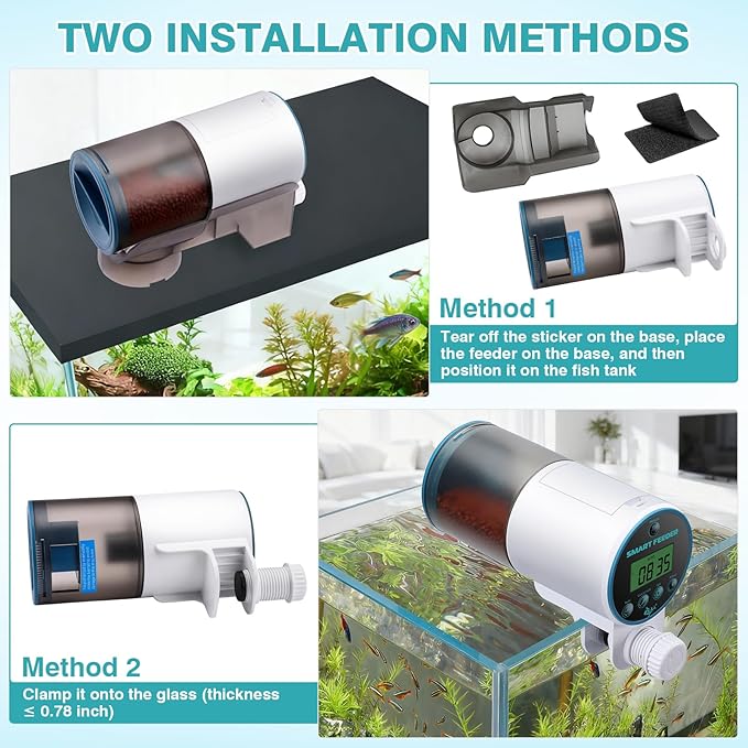 AQQA Automatic Fish Feeder for Aquarium - Programmable Auto Fish Food Dispenser, 230ML Large Capacity Smart Vacation Weekend Tank Timer Feeder for Turtle Betta Goldfish Koi (Upgrade Customizable)