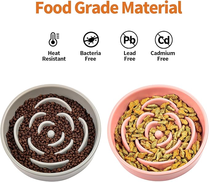 Pink Ceramic Slow Feeder Dog Bowl for Medium and Large Breed,1.5 Cup 8.26 in Slow Feeding Bowl,Puzzle Dog Food Bowl for Fast Eater,Maze Dish for Fast Eater