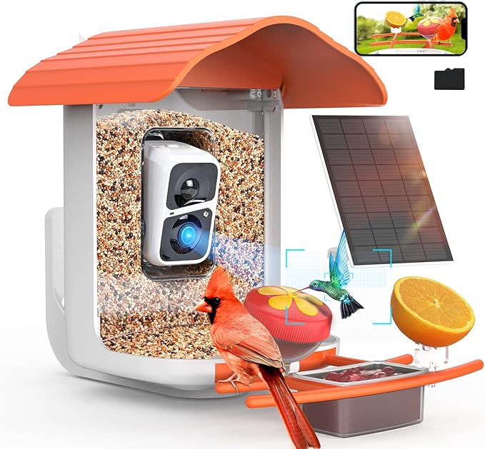 birdsnap® PAV- Smart Bird Feeder with Camera Solar Powered, 64GB Card & 2K HD Record Video Bird Camera Live with 5 DIY Add-ons, AI Identify Auto Capture, Ideal Gift for Birds Lover