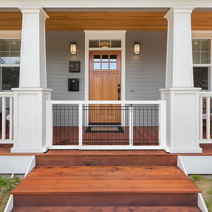 Bonnlo Free Standing Dog Gate, 37" - 68" Wide Pet Gate for Fireplace Stairs Doorways, Wooden Adjustable Pet Fence Indoor, Christmas Tree Gate (White)