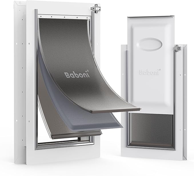 Baboni 3-Flaps Pet Door for Interior and Exterior Doors, Steel Frame and Telescoping Tunnel, Strong and Durable Dog Door (Pets Up to 100 Lb) -Large
