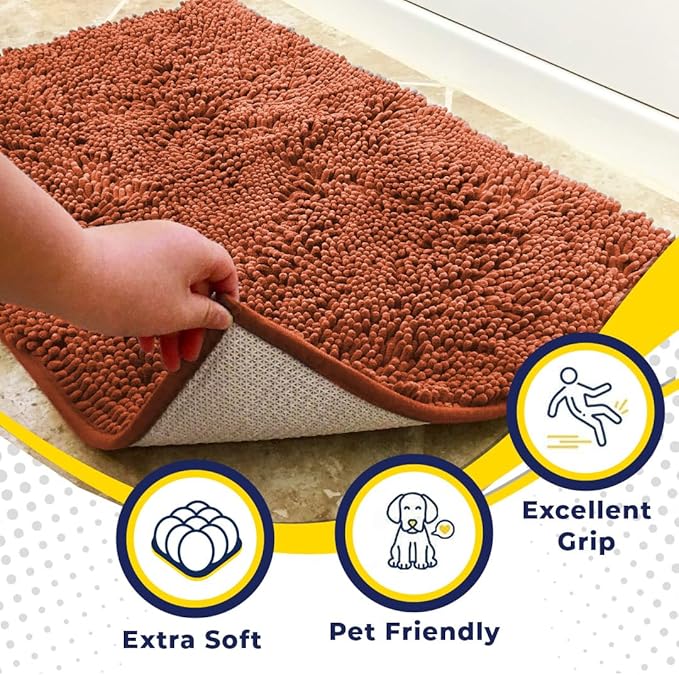 Muddy Mat® | Super Absorbent Door Mat Indoor, Microfiber Quick Dry Chenille Entryway Rug, Non-Slip Front Door Mat, Indoor Mats for Entryway, Machine Washable Pet Rug, Orange XXL 60"X48"