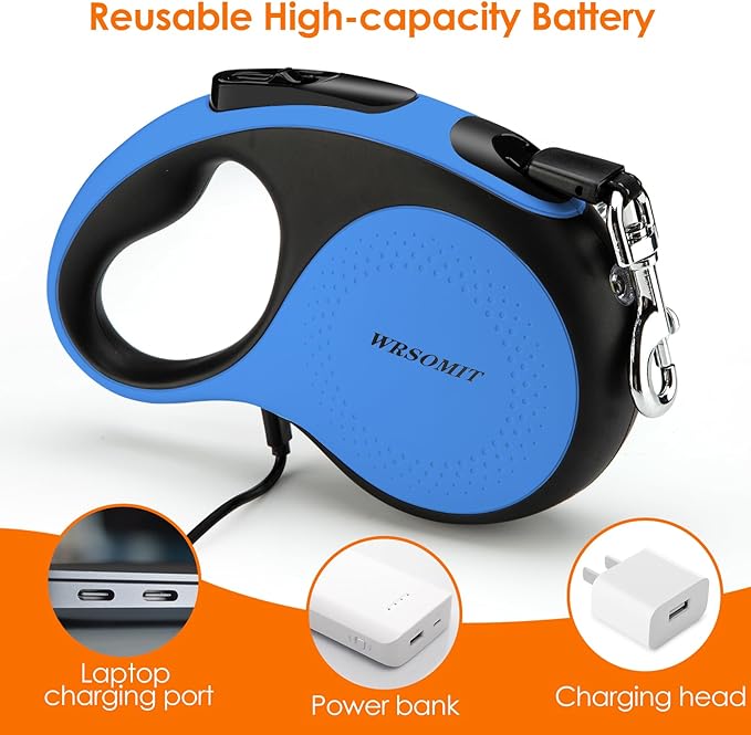 Retractable Dog Leash with Chew Proof Cable and LED Flashlight, 16Ft Heavy Duty Dog Leash for Medium Large Dogs up to 110lbs, 360° No Tangle (Blue+16ft+LED)