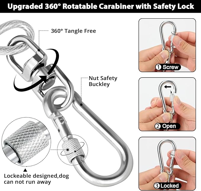 jenico Dog Tie Out Cable: 10ft Dog Lead for Yard - Heavy Duty Chain Leash Outside for Small Large Dogs Up to 500 lbs - Outdoor Runner Tether (Black)