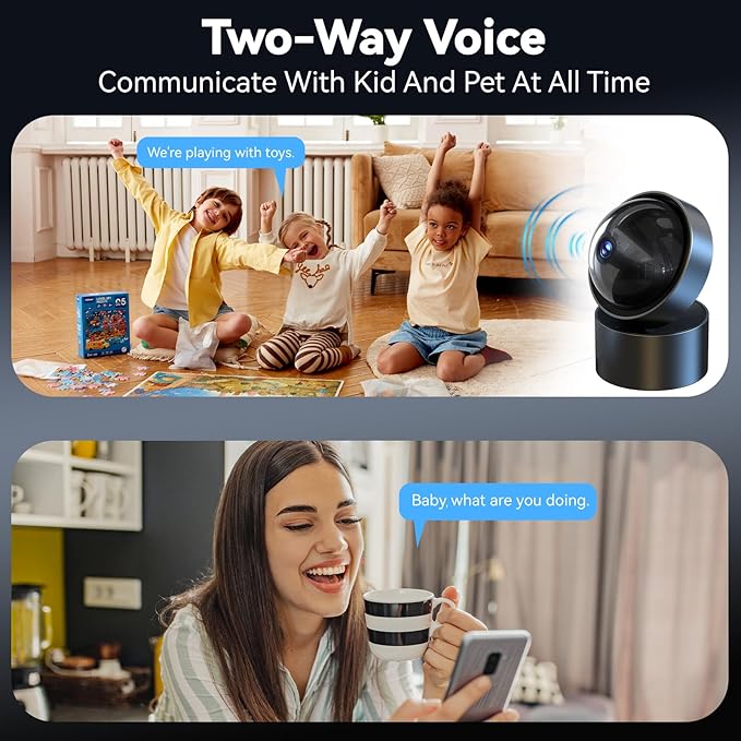 Indoor Camera - Security Camera Indoor 5G&2.4G WiFi Cameras for Home Security Instant 911 Alert, Pan/Tilt Baby Monitor/Dog/Pet Camera AI Motion Detection Night Vision, Speaker, US Cloud Storage 2Pack