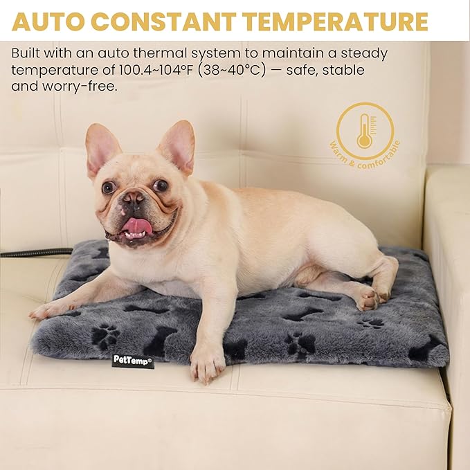 Heated Pet Pad for Dogs and Cats, Waterproof Heating Mat with Chew-Resistant Cord, Constant Warmth for Indoor & Covered Outdoor Use, Multiple Sizes and Colors (Grey, M: 20" × 16" × 1.3")