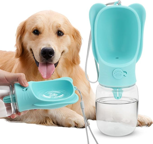 Portable Dogs Water Bottle with Food Storage Container, Leakproof Drinking Water Dispenser Feeder for Outdoor Dog Stuff Accessories Items for Cats, Puppy,for Walking, Hiking (Blue, 350ml)